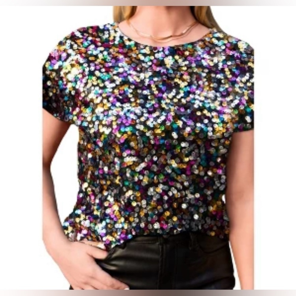Vibrant Sequin Short Sleeve Top